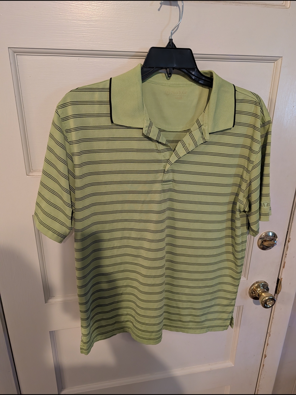 Men's Light Green Striped Polo with Contrast Trim
